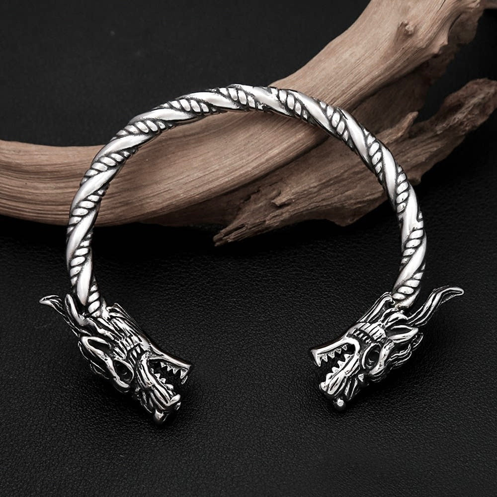 Domineering Double Dragon Torc Bracelet