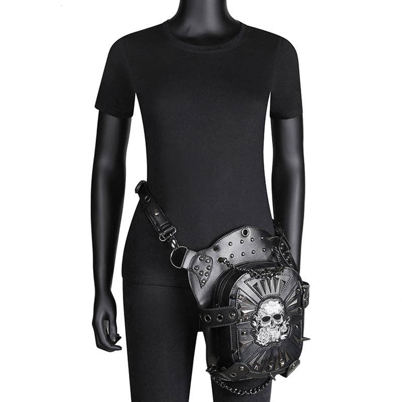 Punk Style Skull Embroidered Bag: Black