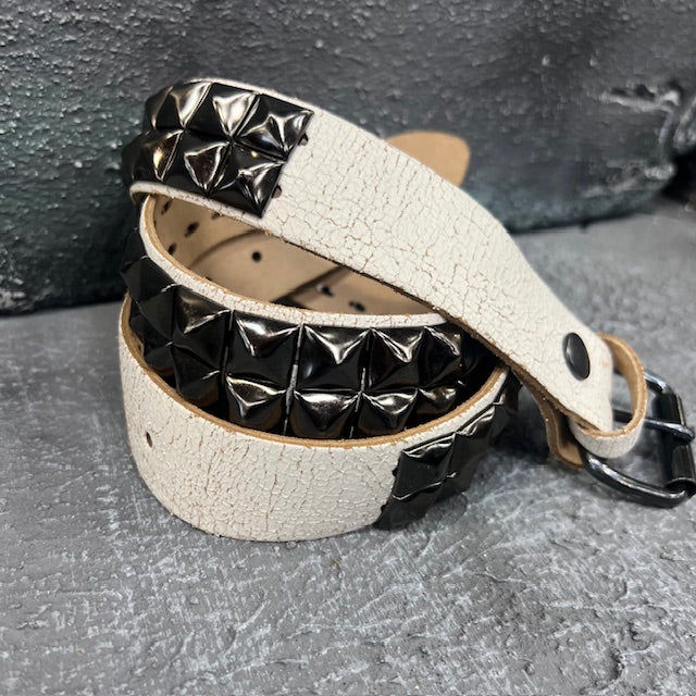 Deuce Studded Grunge White Leather Belt (Large)