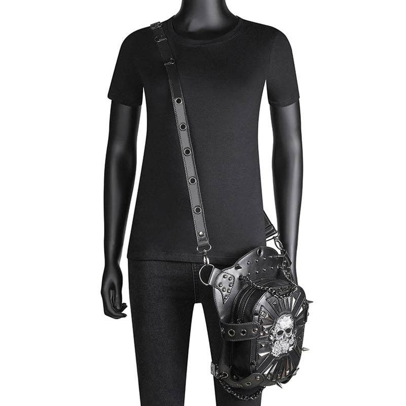 Punk Style Skull Embroidered Bag: Black