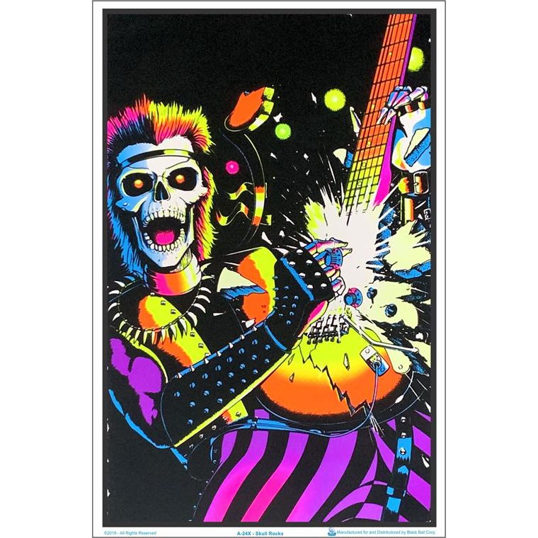 Skull Rocker Flocked Black Light Poster 200