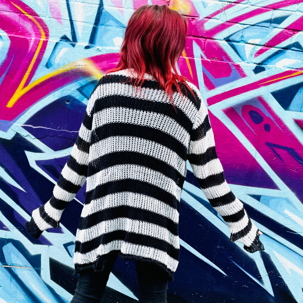 Slasher Distressed Sweater - Ghost Noir