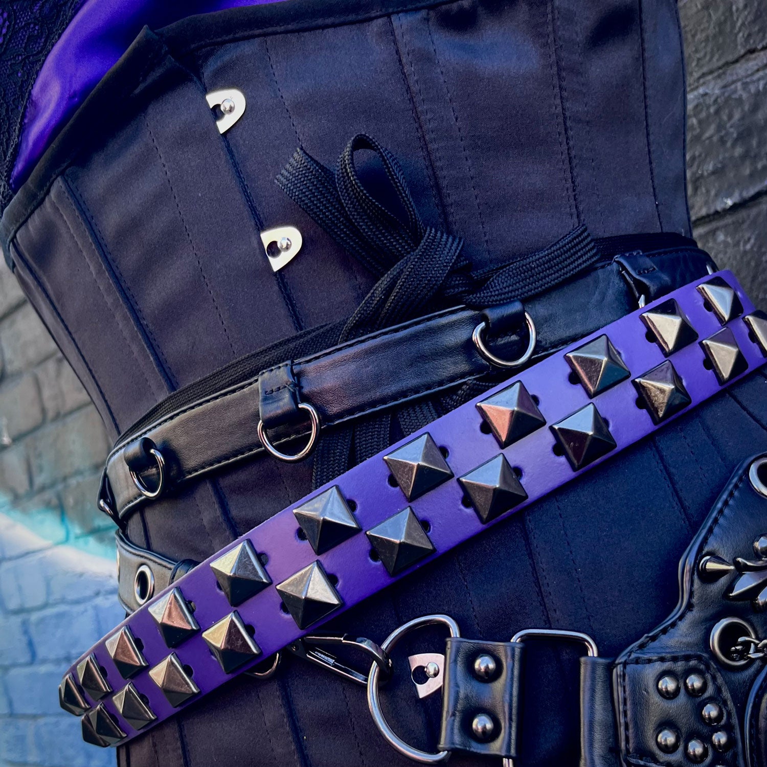 Purple Divide Studded Leather Belt (Medium)