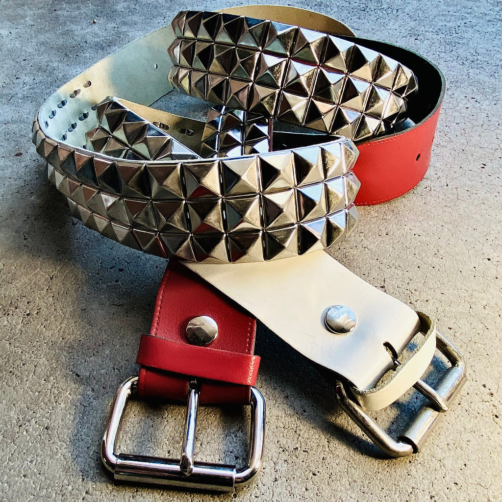 The Nameless Studded White Leather Belt