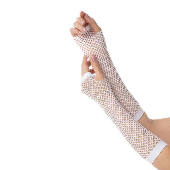 Fishnet Long Fingerless Gloves - Luna White