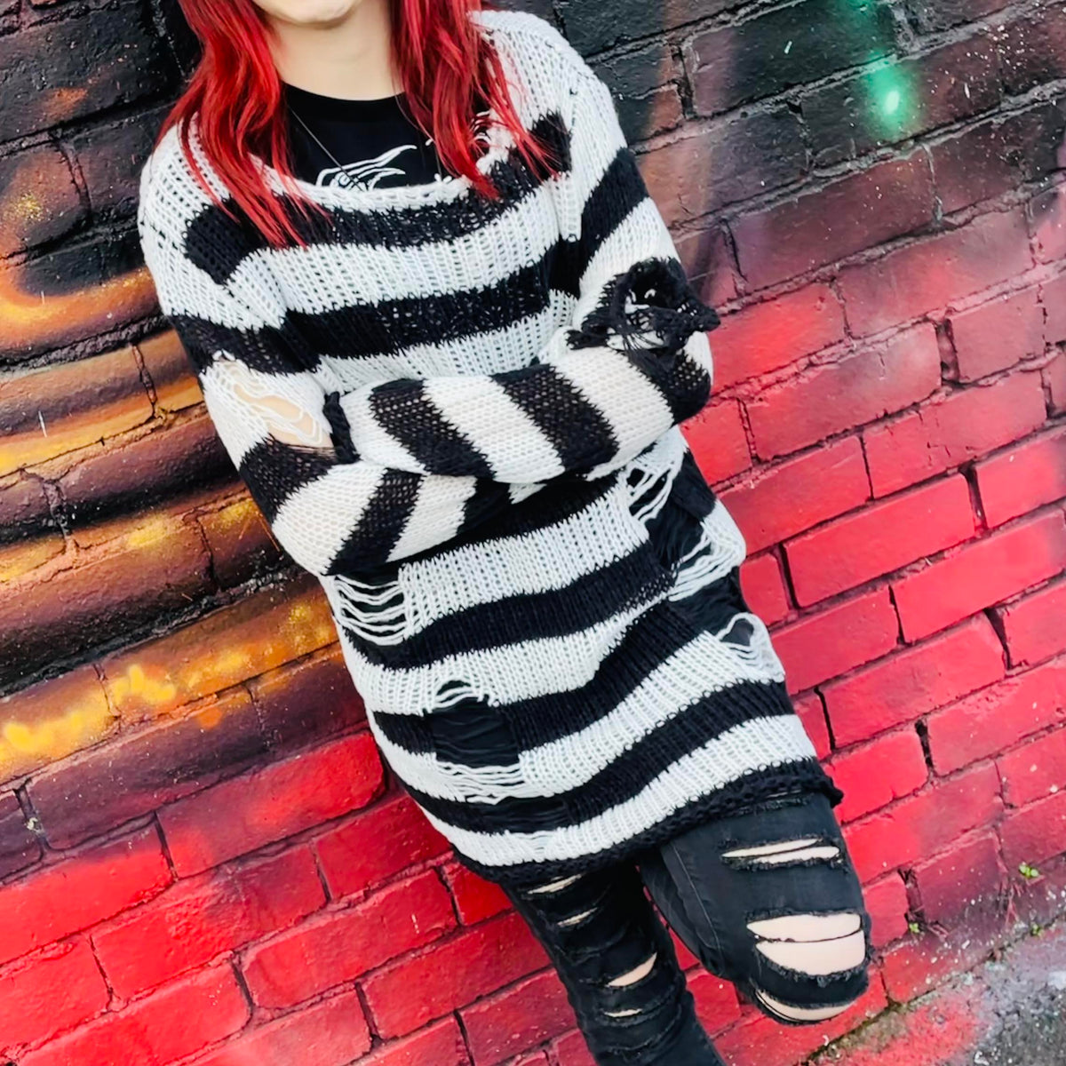 Slasher Distressed Sweater - Ghost Noir