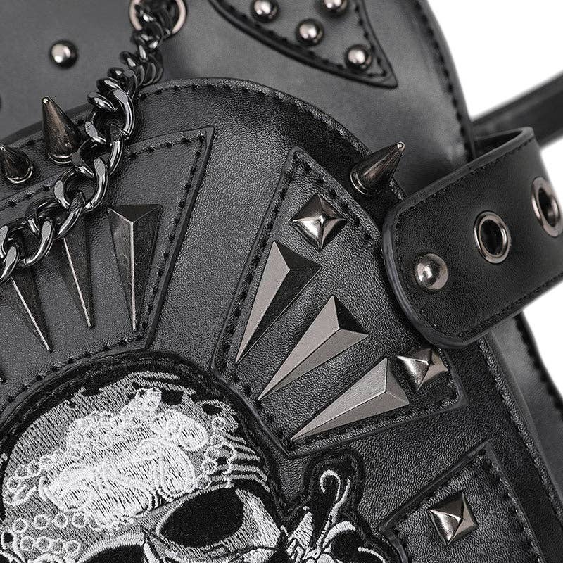Punk Style Skull Embroidered Bag: Black