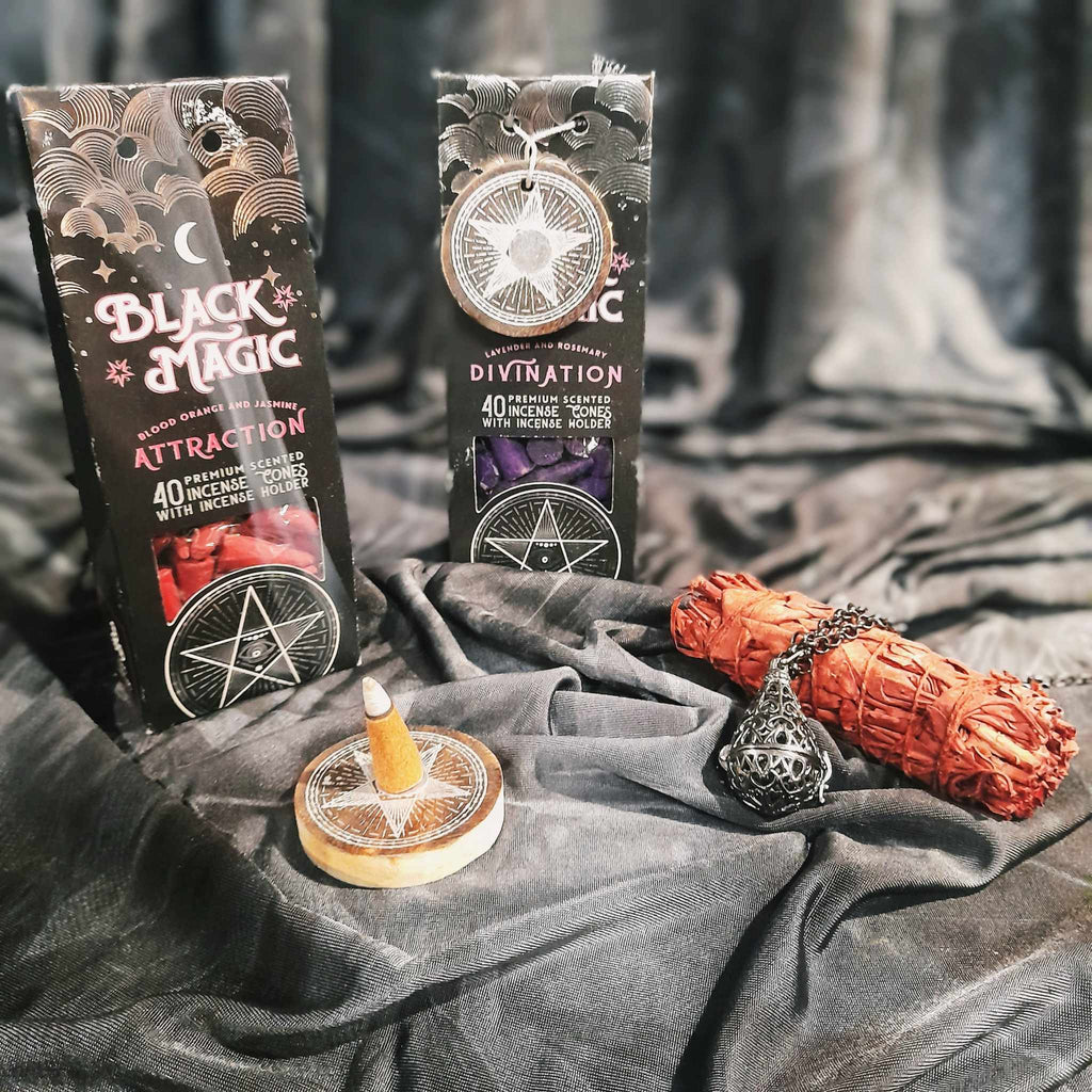 Black Magic Incense Cones with Burner Tile