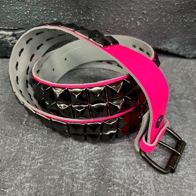Deuce Studded Hot Pink Leather Belt (X/Large)