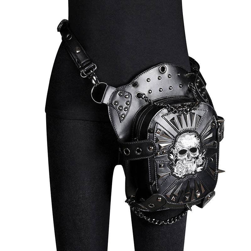Punk Style Skull Embroidered Bag: Black