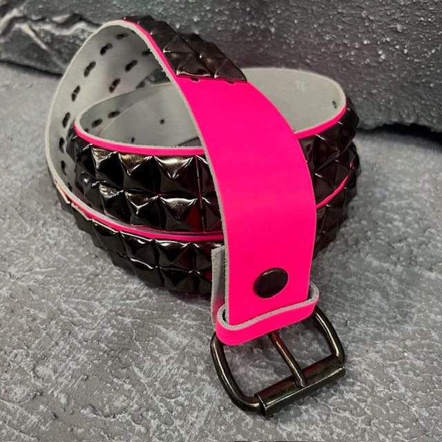 Deuce Studded Hot Pink Leather Belt (X/Large)