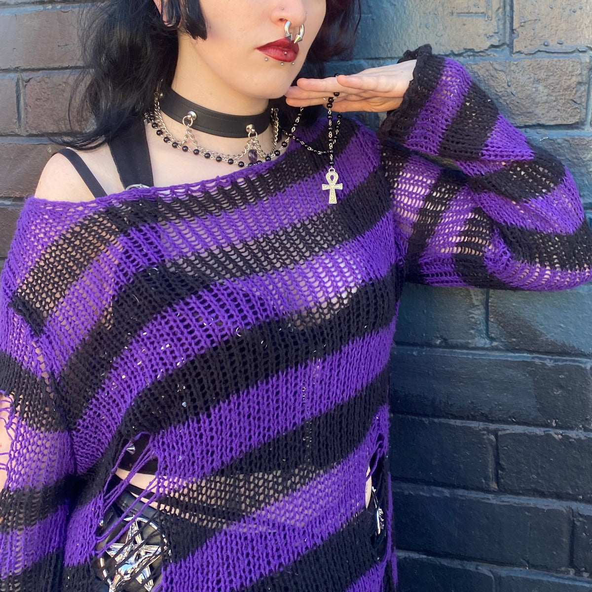 Slasher Distressed Sweater - Violet Noir