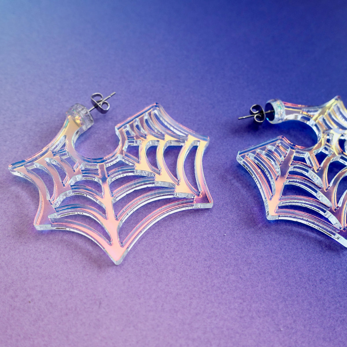 Spiderweb Hoop Earrings - Shimmering Mist