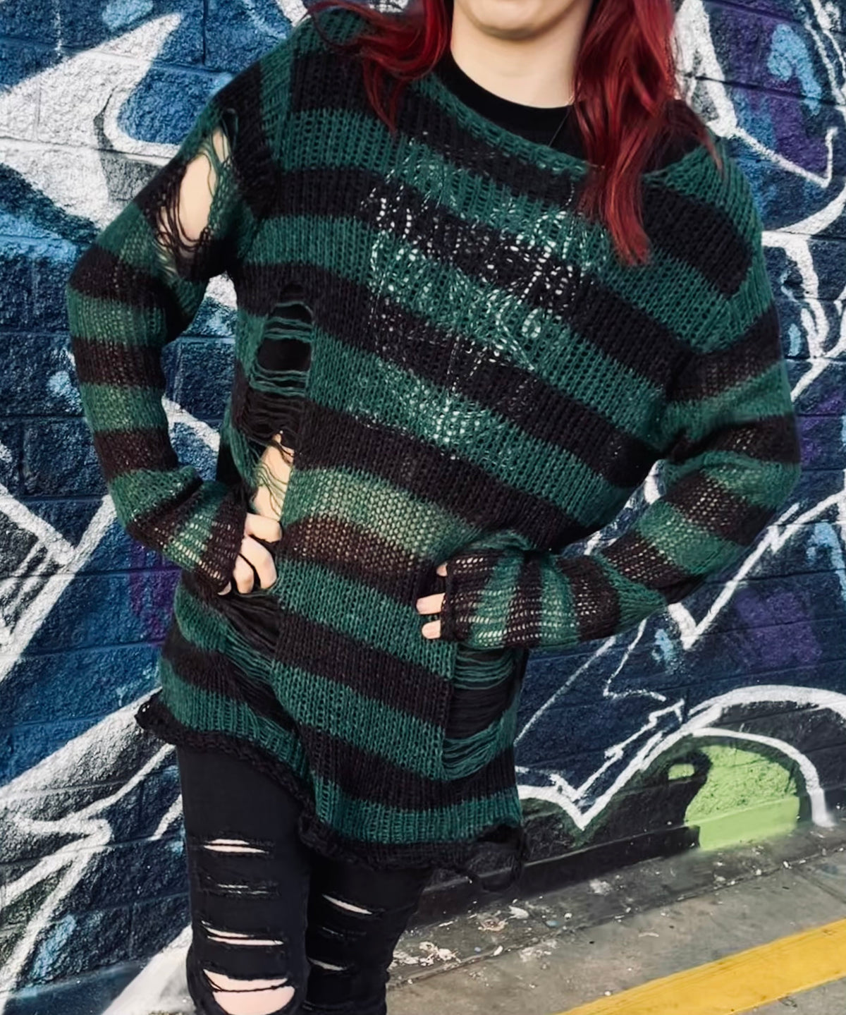 Slasher Distressed Sweater - Envy Noir