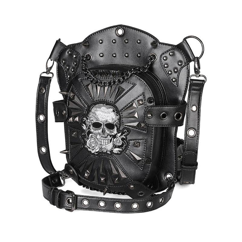 Punk Style Skull Embroidered Bag: Black