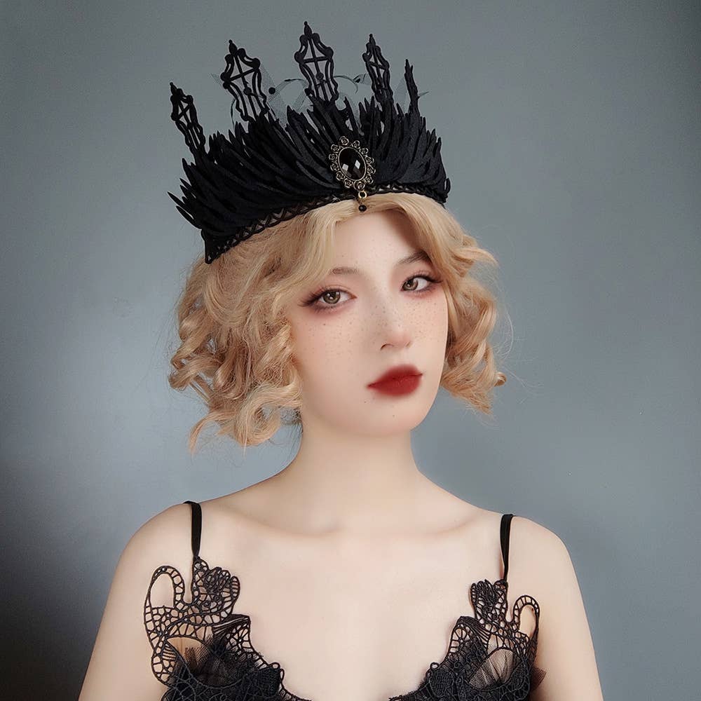 Gothic Baroque Vintage Halloween Crown: Black, One Size