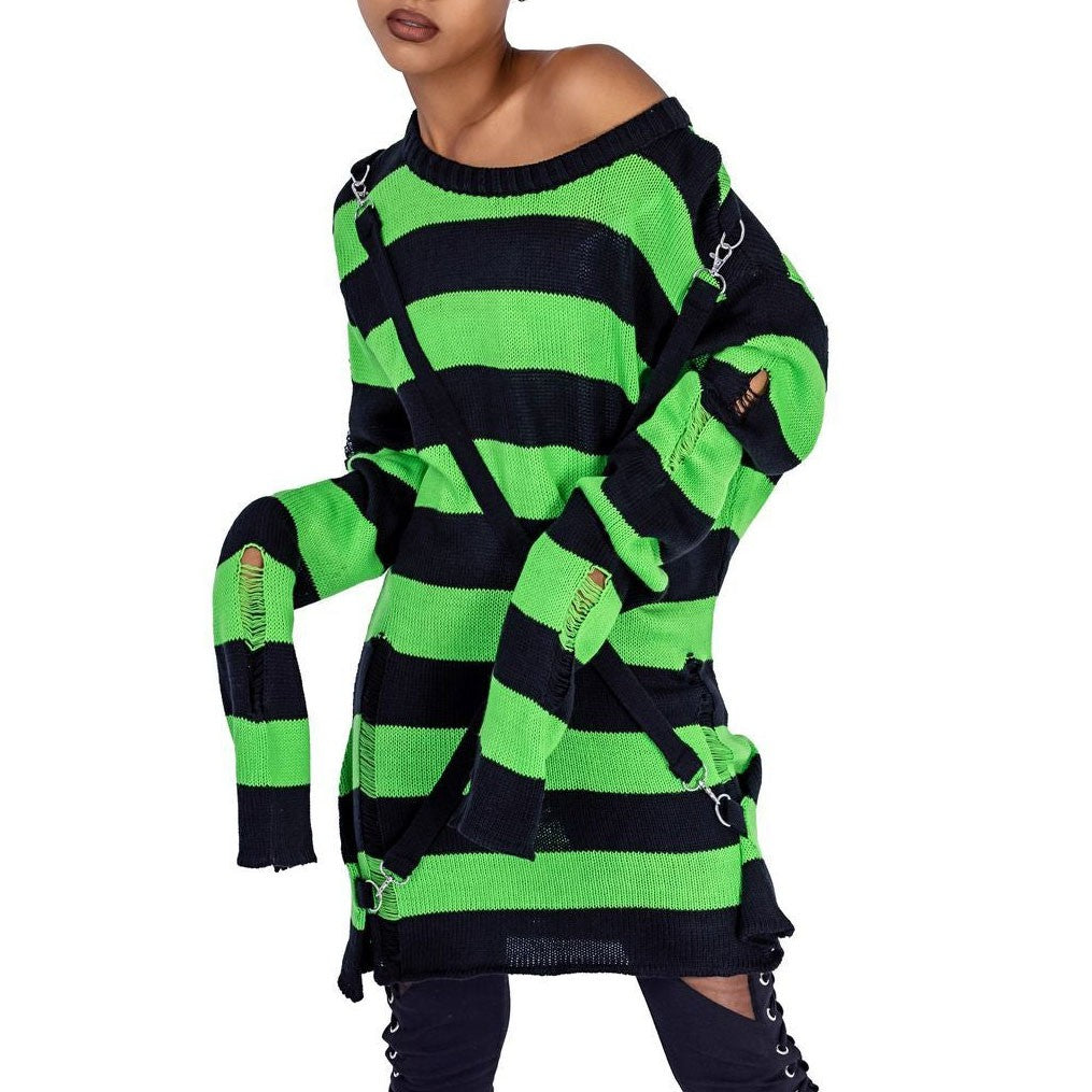 Oriana Green Striper Jumper