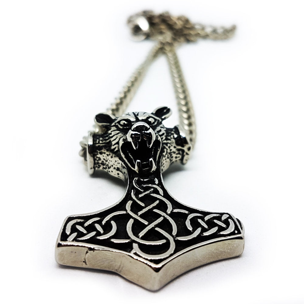 Fenrir Wolf Mjölnir Necklace