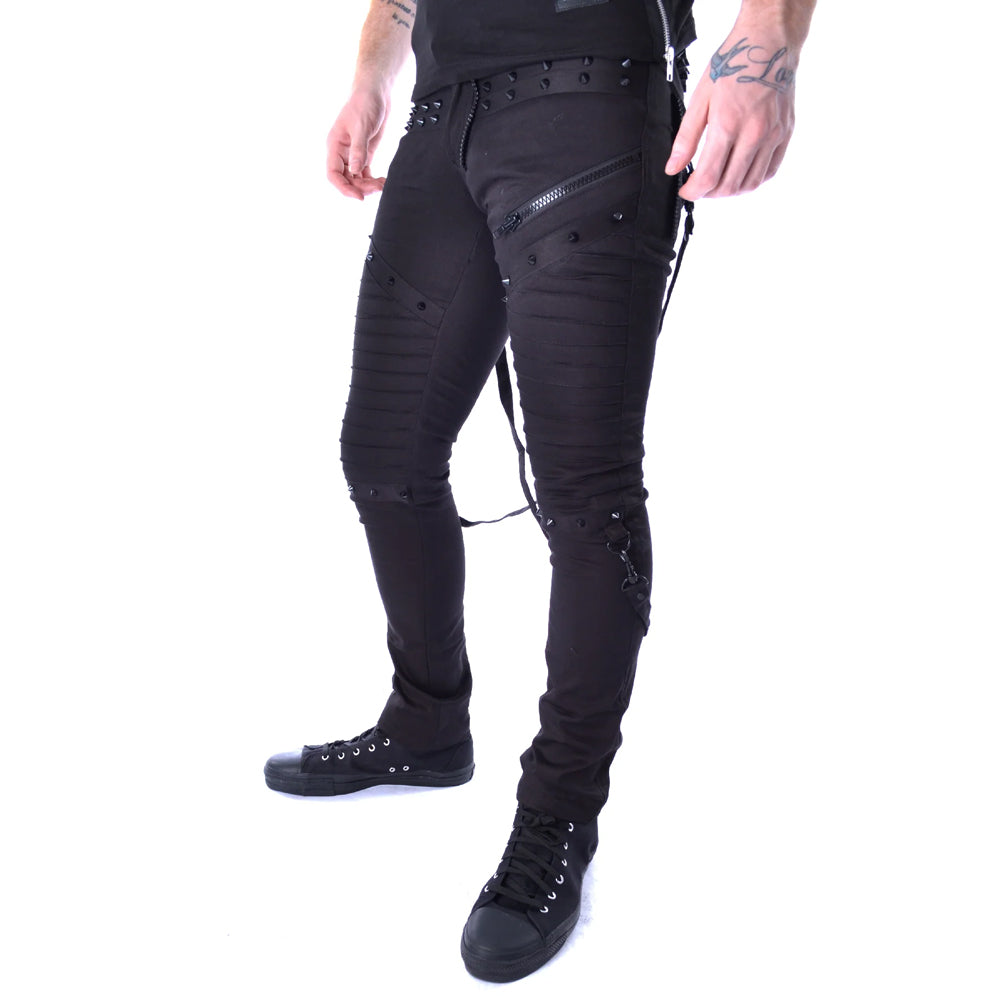 Black Chrome Skinny Leg Spike Pants