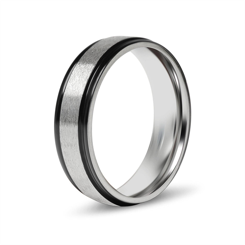 Black trim Brushed Center Stainless Steel Blank Ring: 11, 6mm