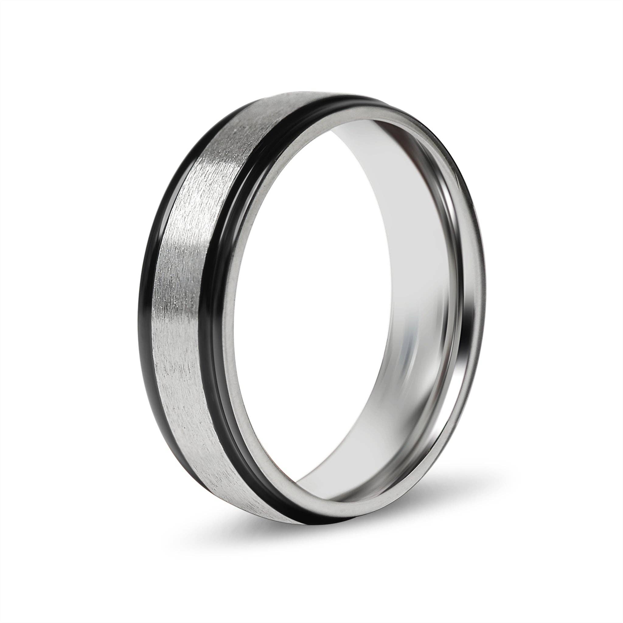 Black trim Brushed Center Stainless Steel Blank Ring: 11, 6mm
