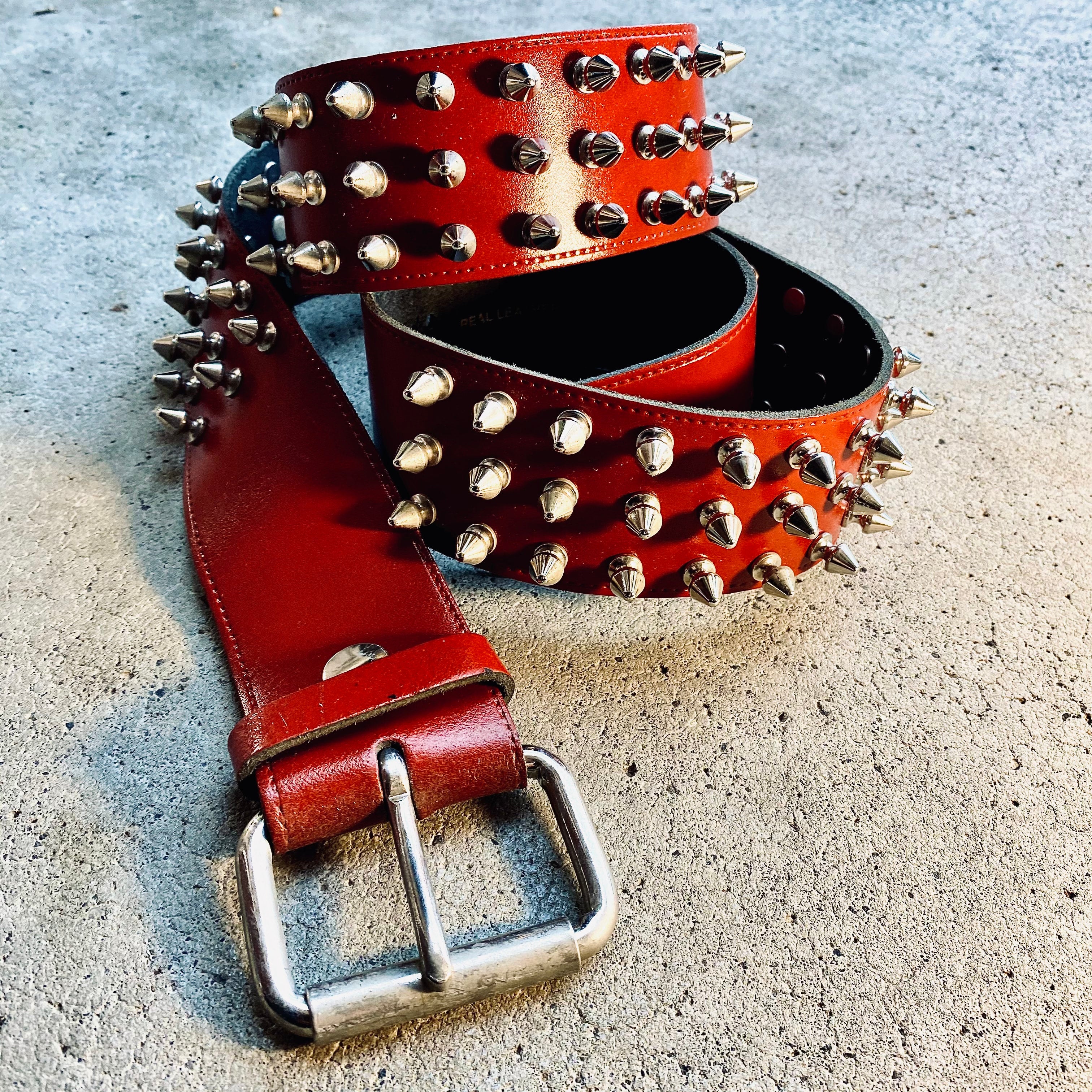 Crimson Wraith Spike Leather Belt