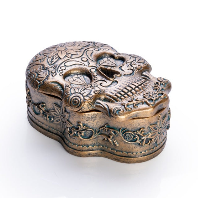 Golden Muertos Skull Trinket Box
