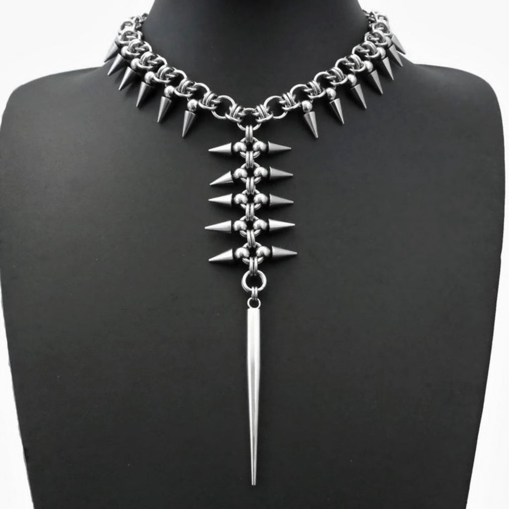Skeletal Remains Spiked Stainless Steel Necklace