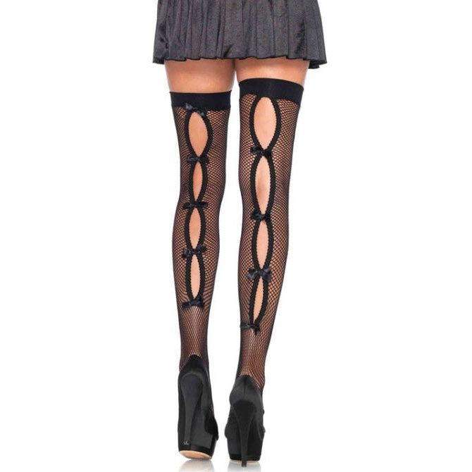 Peek-A-Boo Fishnet Keyhole Backseam Thigh Highs