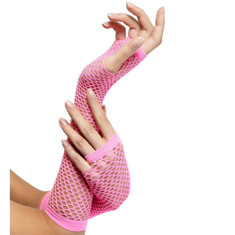 Fishnet Long Fingerless Gloves - Light Pink