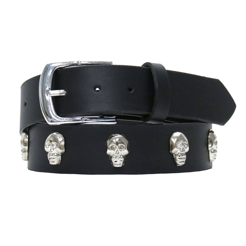 Full Skull Black Leather Belt