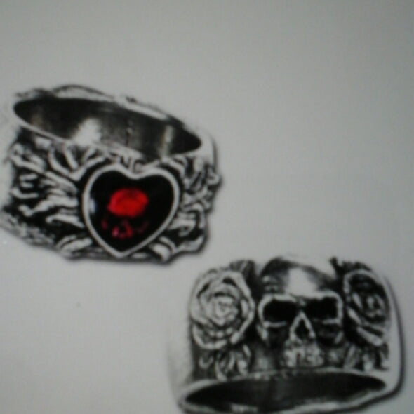 Cremation Rose & Skull Ring Size W