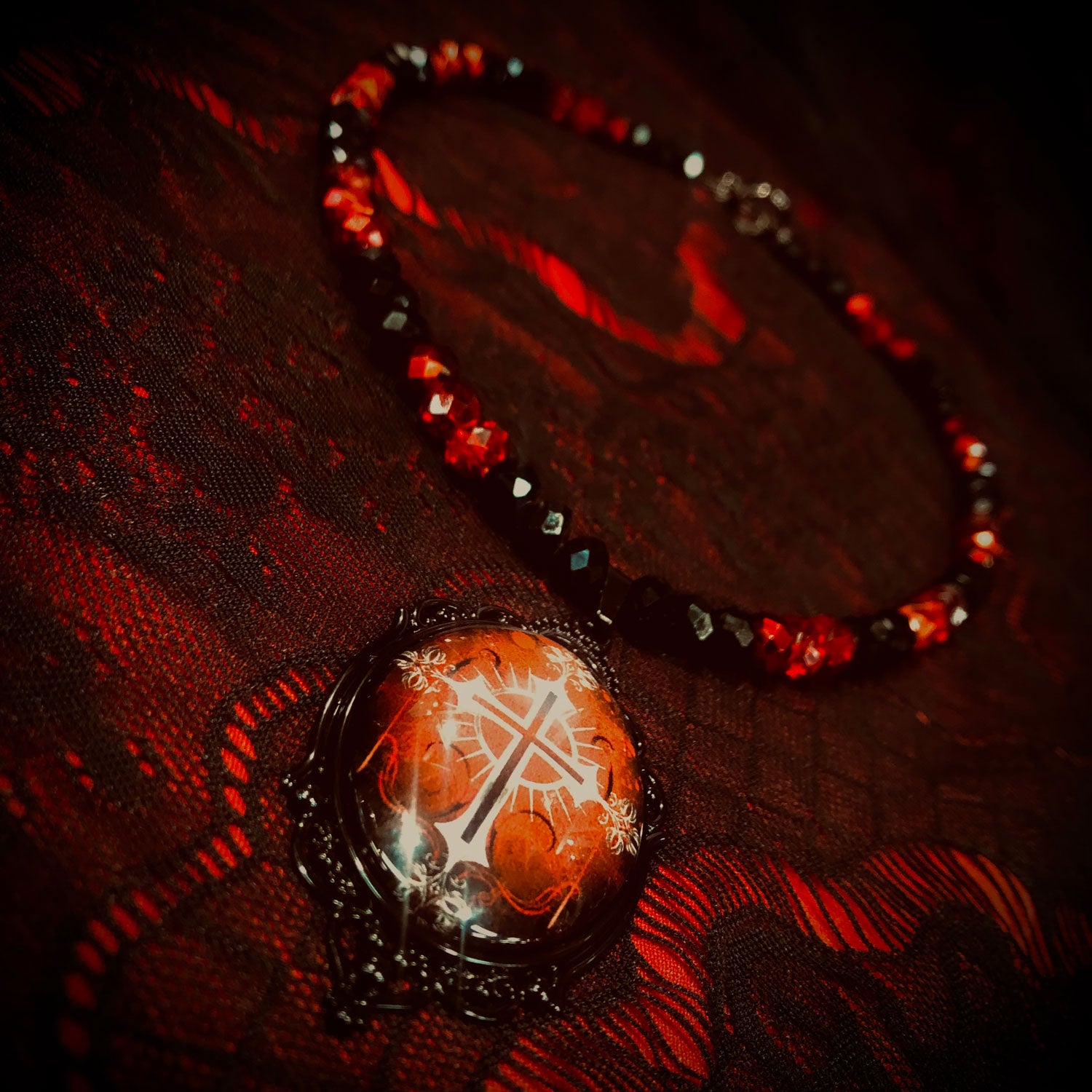 Crimson Cameo Cross Necklace