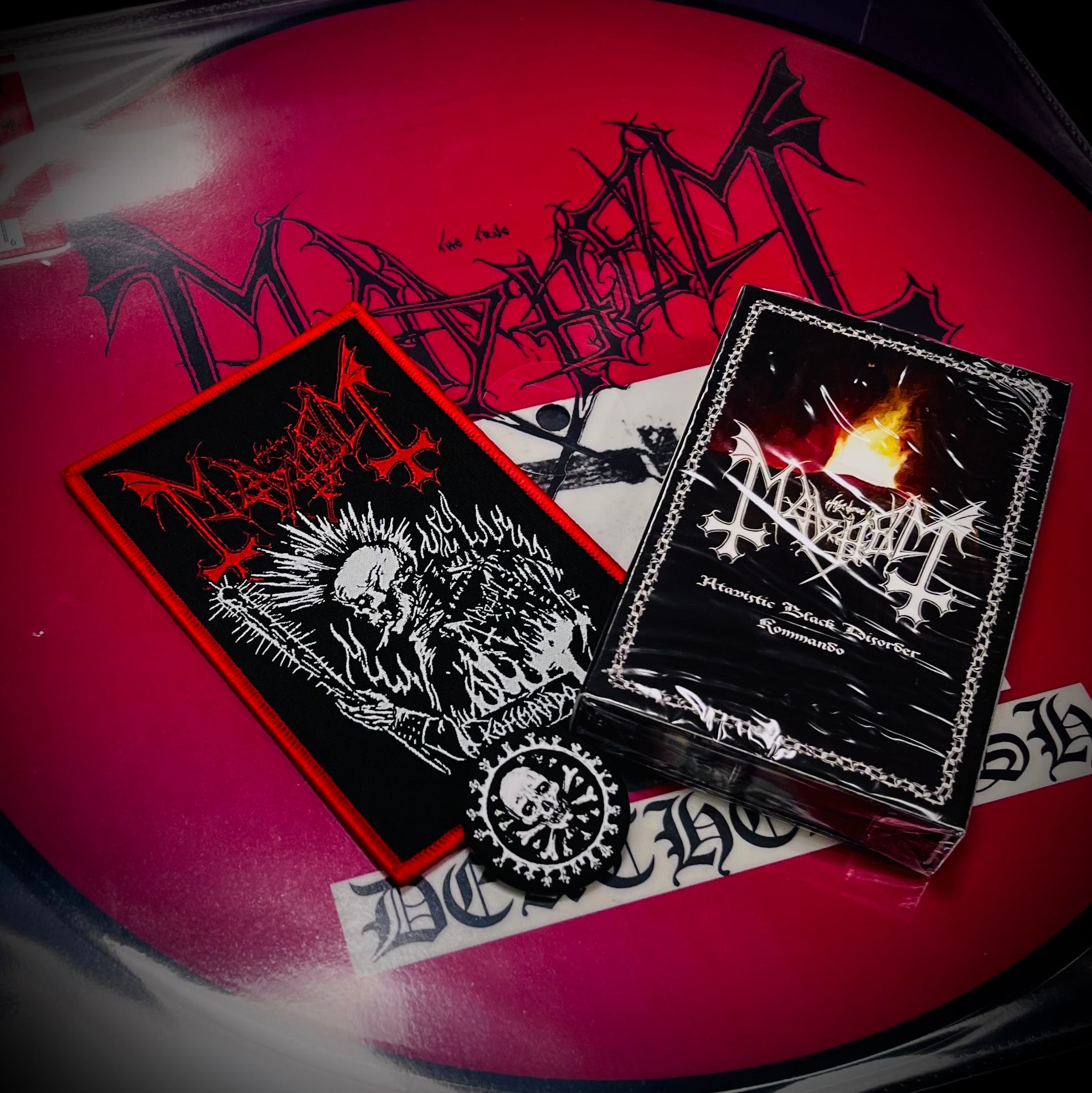 MAYHEM Atavistic Black Disorder/ Kommando Cassette with Patch and Badge (2021)