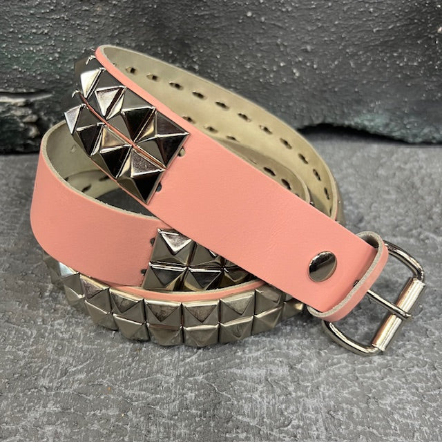 Deuce Studded Pink Blush Leather Belt (X/Large)