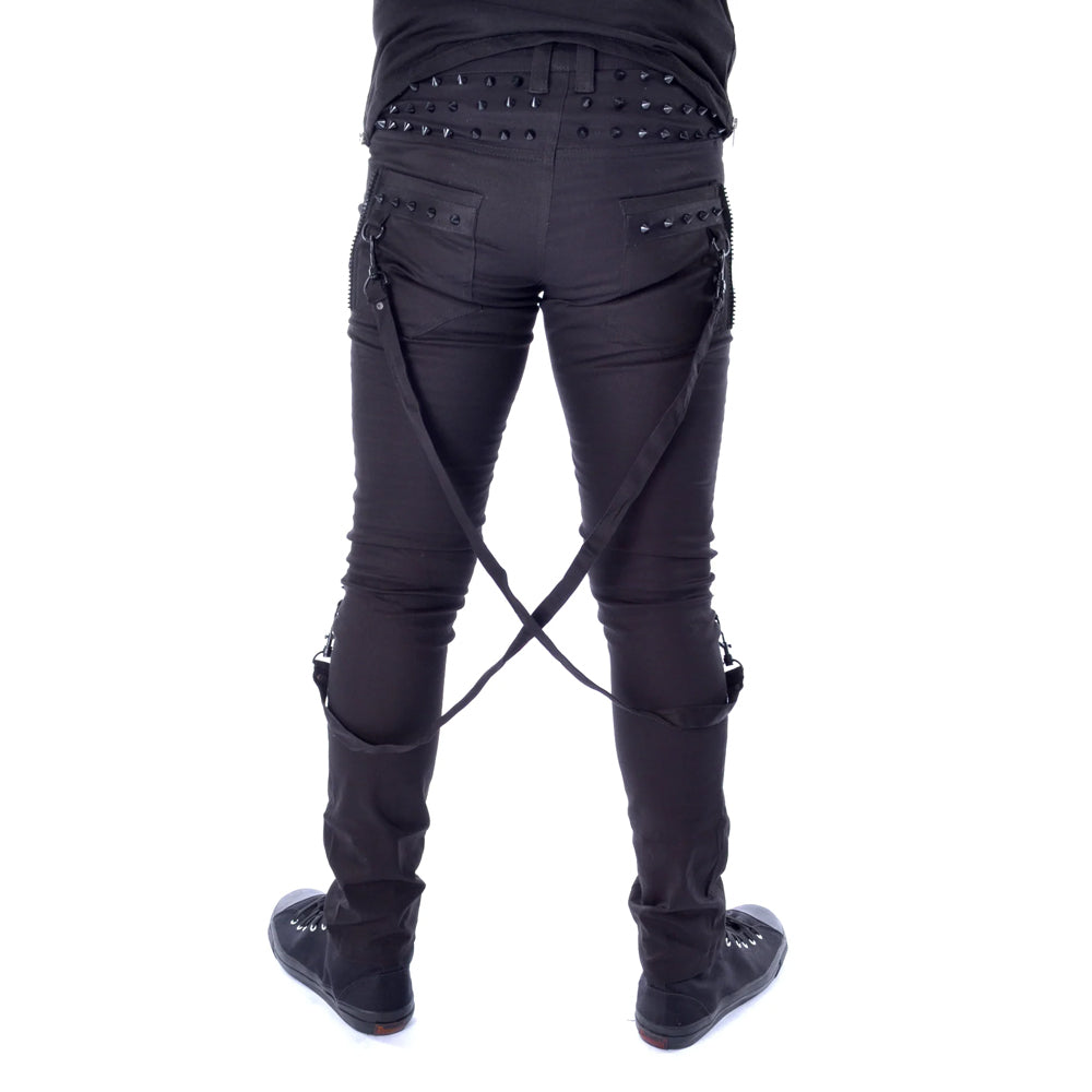 Black Chrome Skinny Leg Spike Pants