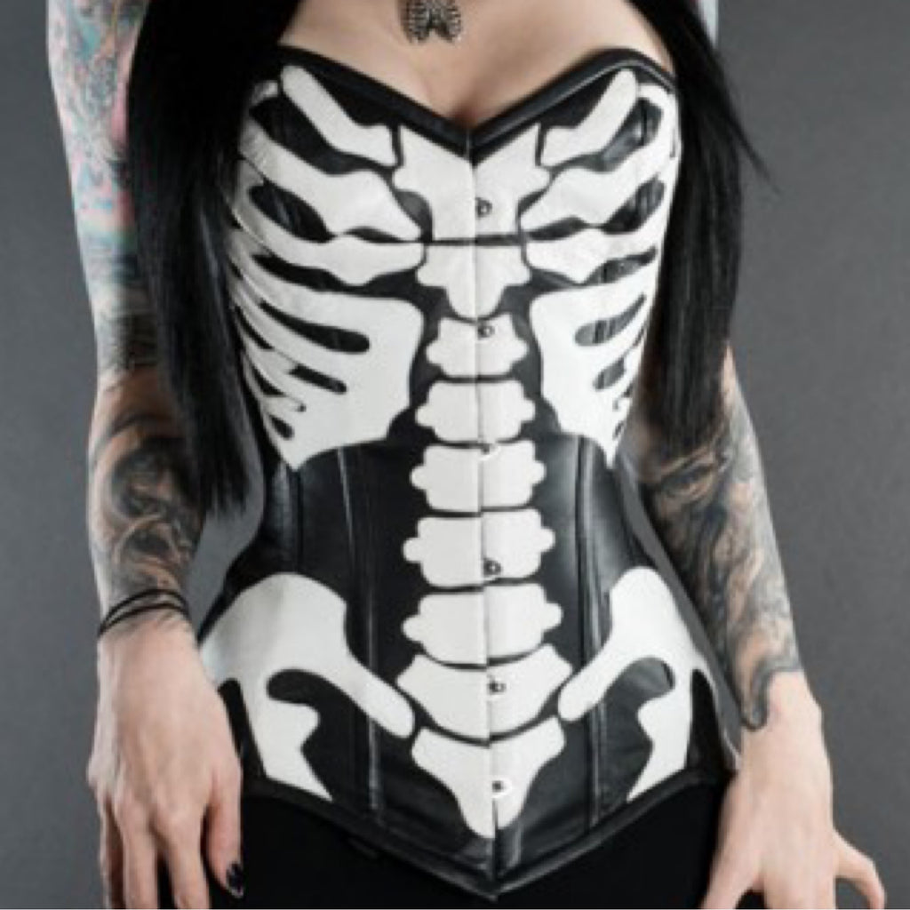 X-Ray Skeleton Overbust Leather Corset