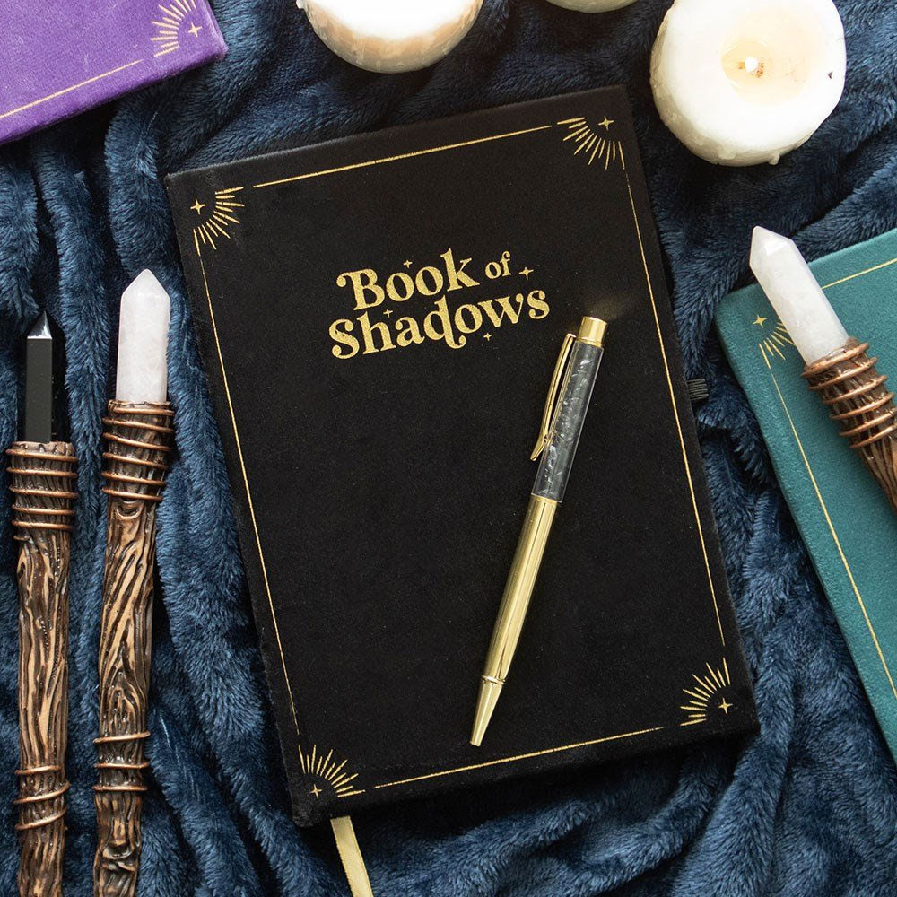 Book of Shadows Velvet Journal + Obsidian Crystal Pen