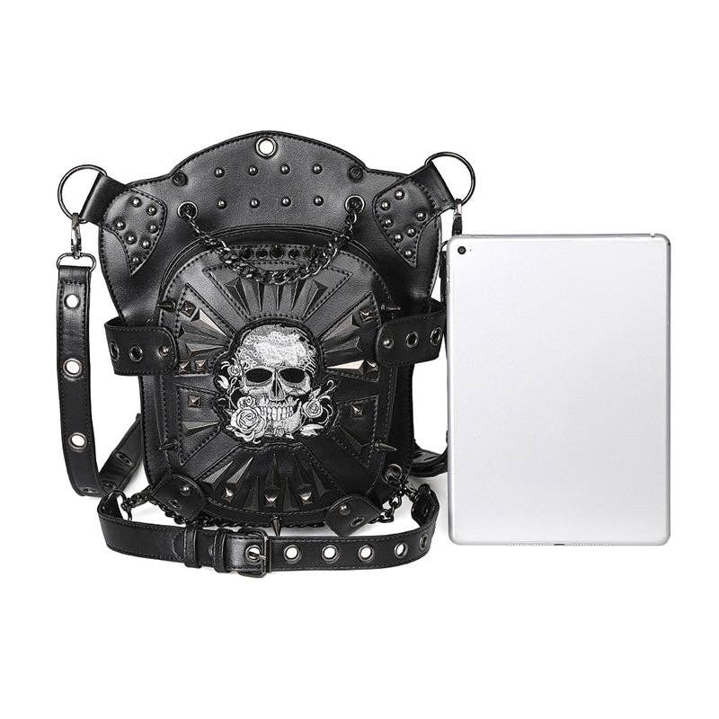 Punk Style Skull Embroidered Bag: Black