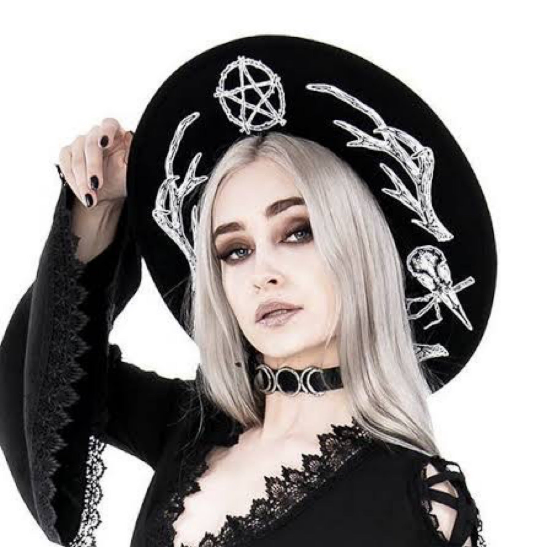 Antlers and Pentacle Wide Brim Hat