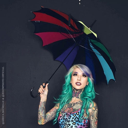 Batwing Pagoda Umbrella - True Black Rainbow