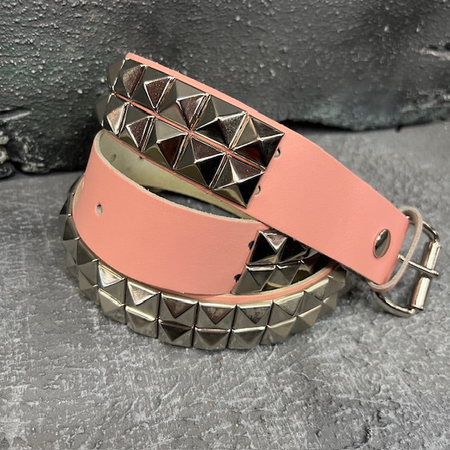 Deuce Studded Pink Blush Leather Belt