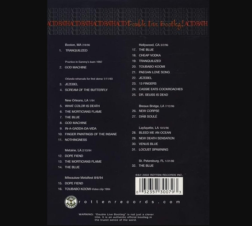 ACID BATH Double Live Bootleg DVD (2002)