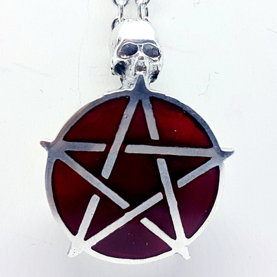 Ritual Hex Blood Red Skull Pentagram Necklace P254