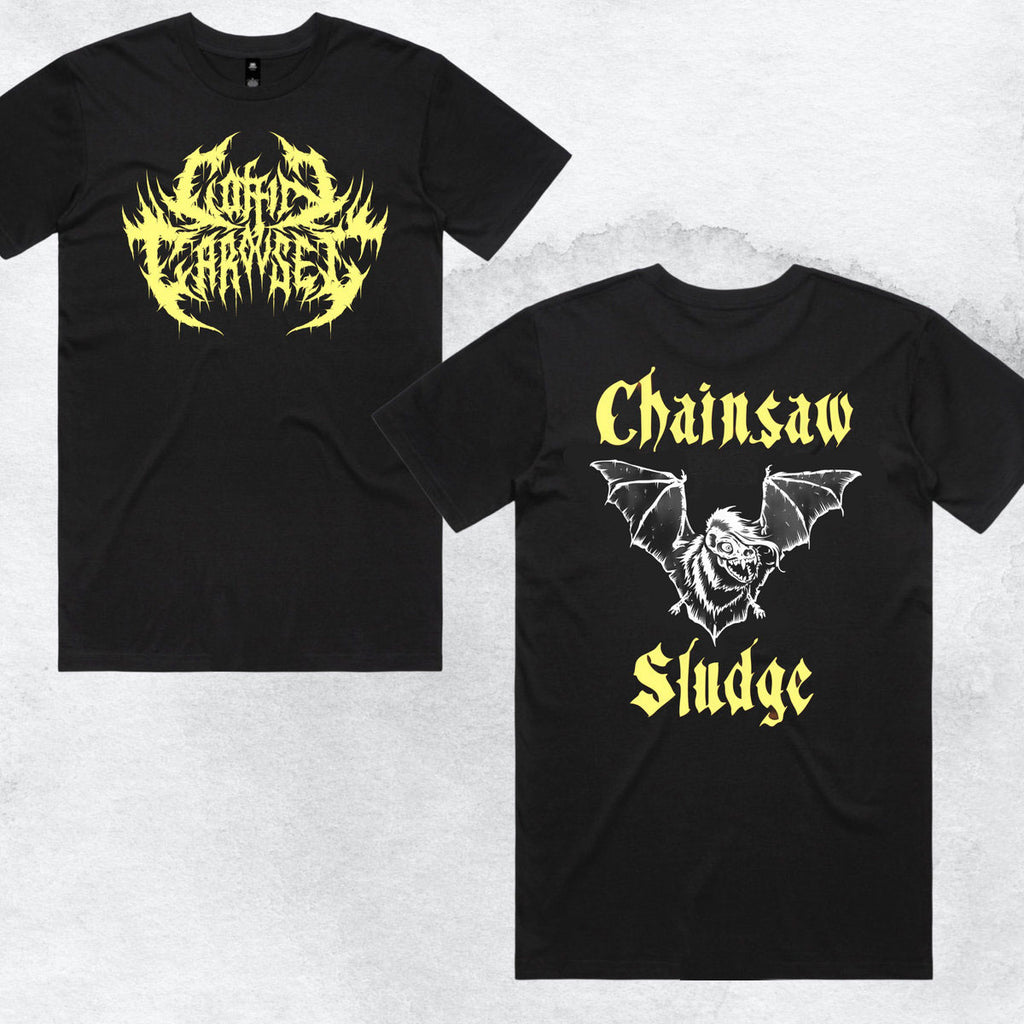 COFFIN CAROUSEL Chainsaw Sludge Tee (Backprint)