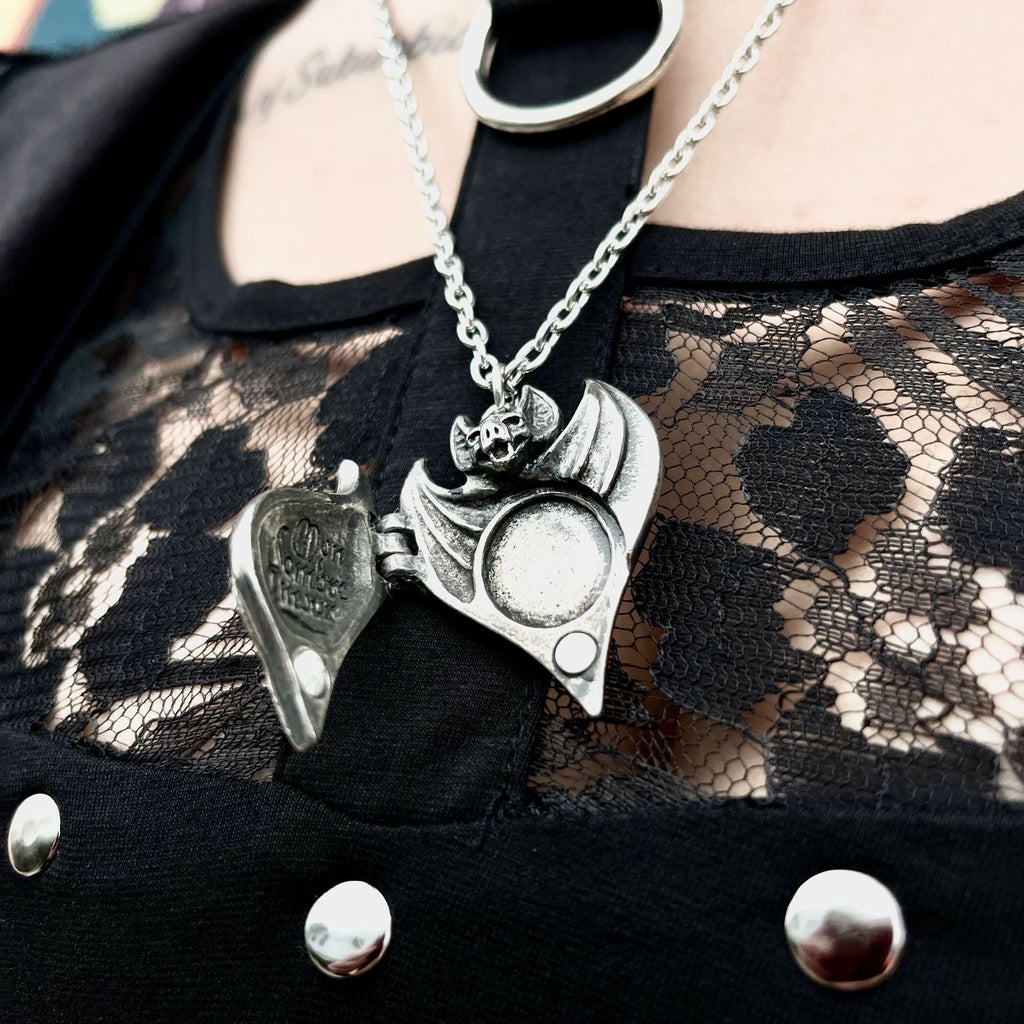 Darken Heart Bat Locket Necklace