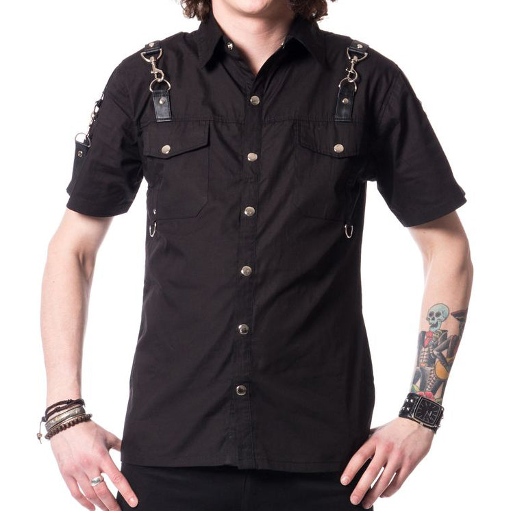 Re-Shirt Strapped Button Front Top