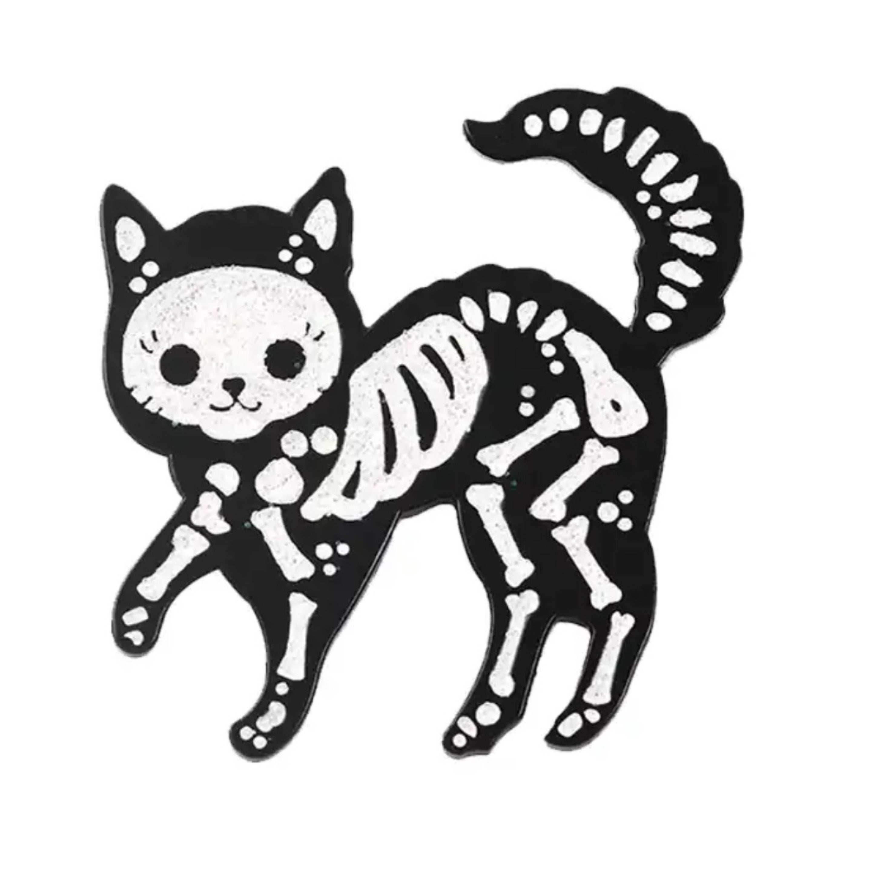 Glitter Kitty Bones Enamel Pin