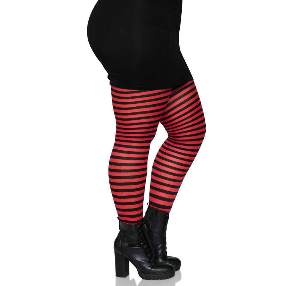 Wicked Stripe Tights - Black/Red Plus Size 3X