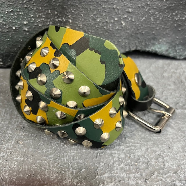 Conical Double Studded Camo Leather Belt (X/Large)